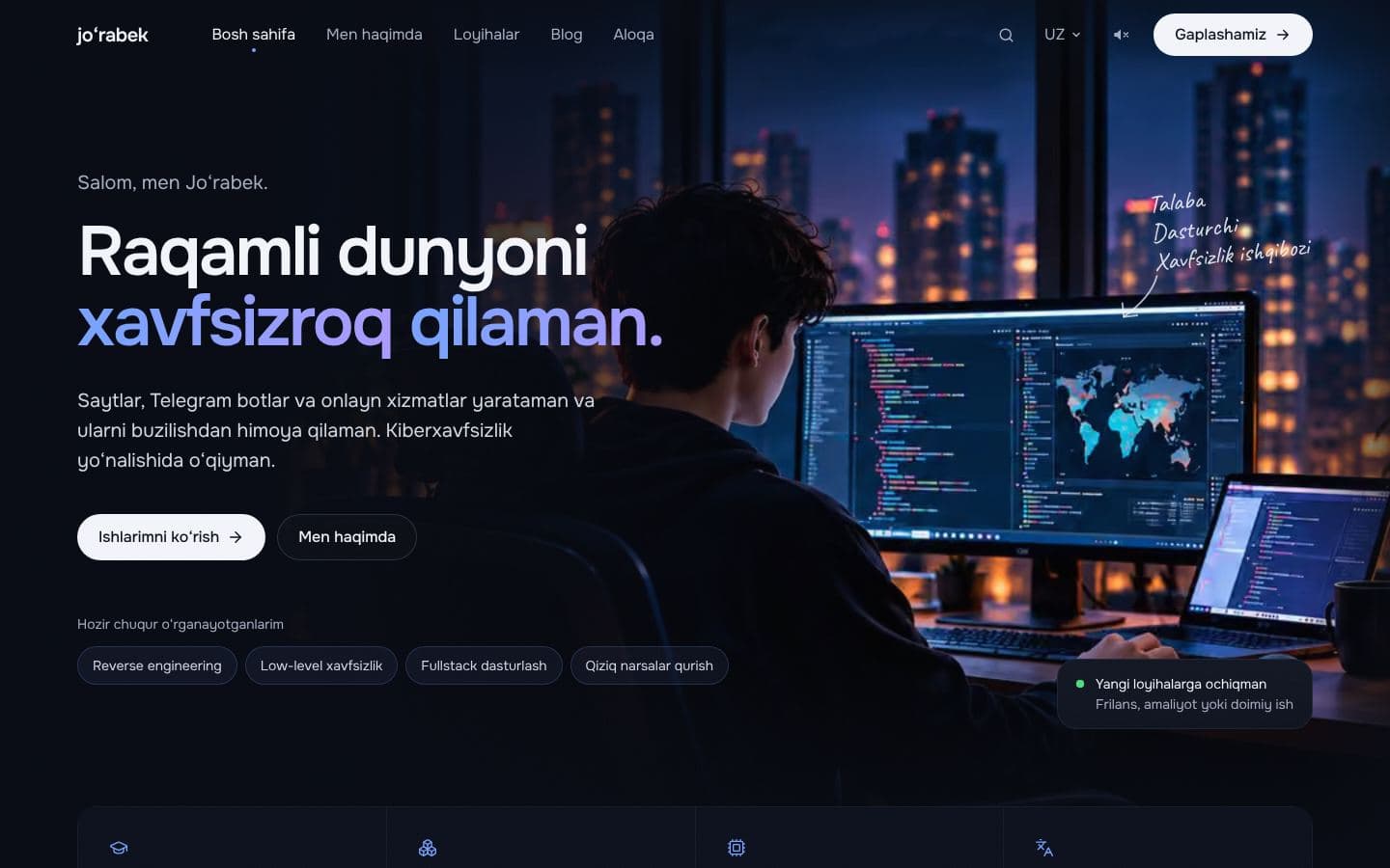 Shu saytning bosh sahifasi kompyuter ekranida